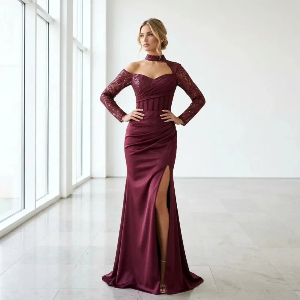 Charming Off-the-shoulder Evening Dress Gowns for Banquet Trumpet Long Dress Wedding Party Dress Glitter