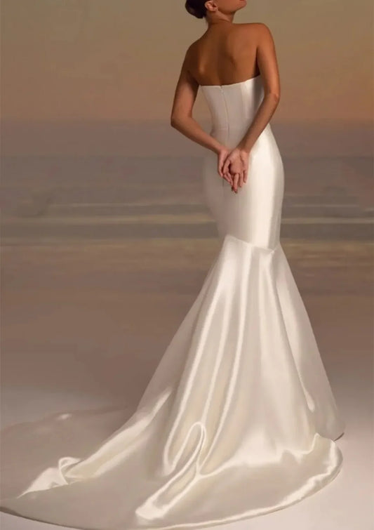 Glamoureuze en elegante zeemeermin trouwjurk sexy backless v-neck wrap heup lengte strand tuin romantische bruidsjurk