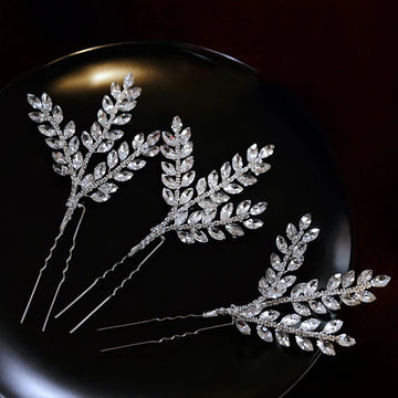 Crystal Rhinestones Hair Pin Clip Leaf Hairpin For Brides Bridesmaids Silver Color Head Piece Wedding Accessories Bridal Jewelry
