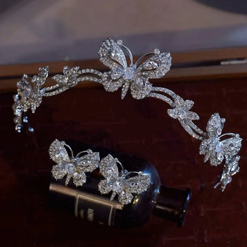 Crystal Rhinestones Headband Hairband Butterfly Headpiece For Bride Tiara Crown Headwear Bridal Jewelry Wedding Hair Accessories