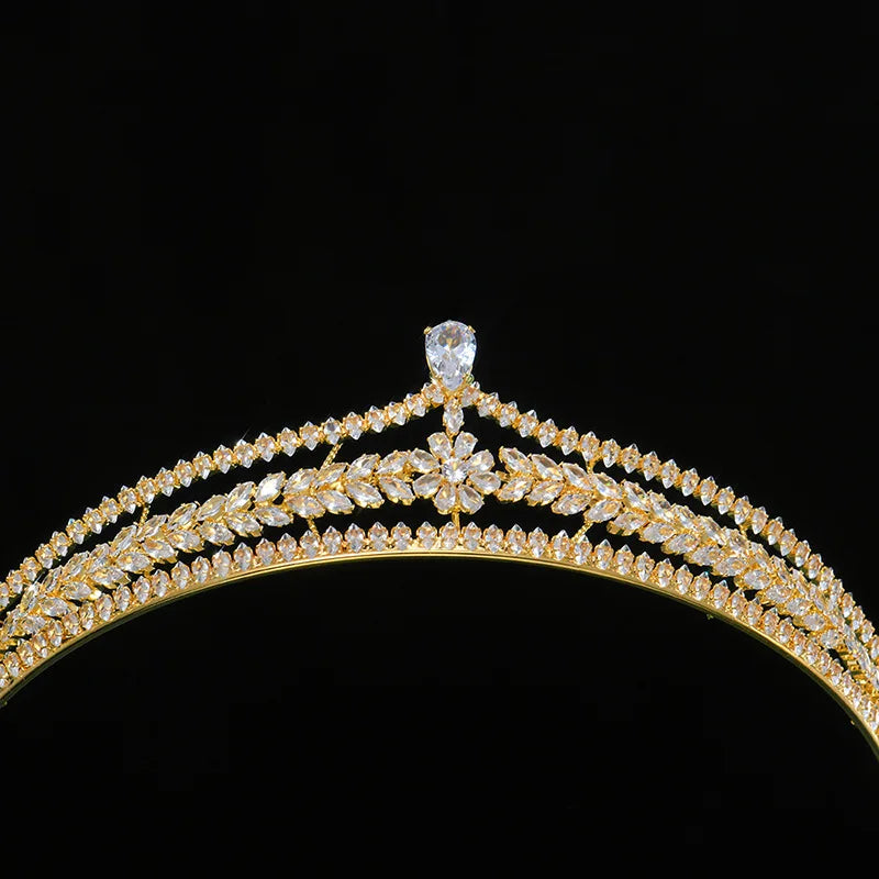 CZ Zircon Tiara Crown Zirconia Headband For Brides Women Prom Pageant Diadem Headpiece Wedding Accessories Bridal Hair Jewelry