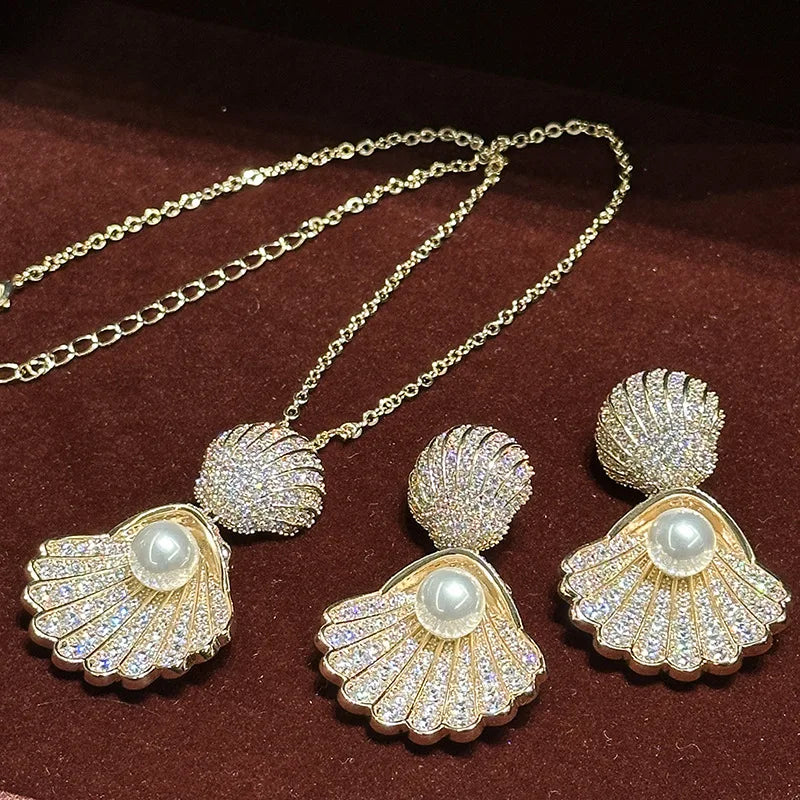 Gold Color Pearl AAA Zircon Bridal Earrings CZ Cubic Zirconia Wedding Earring For Brides Accessories Women Birthday Gift Jewelry