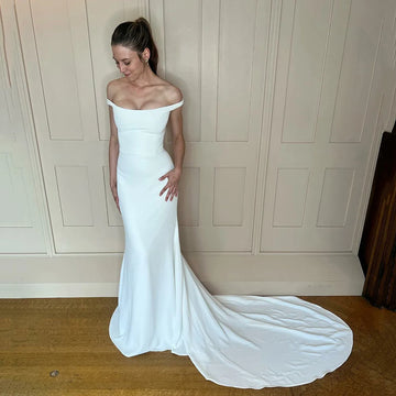 Mermaid Wedding Dresses With Long Train Simple Strapless Civil Brides Dress vestidos de novia Customized Formal Bridal Dress