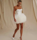 Short puffy wedding dress sweetheart ruffles tulle mini bridal gown bride party 2026 – Pollyanna Events