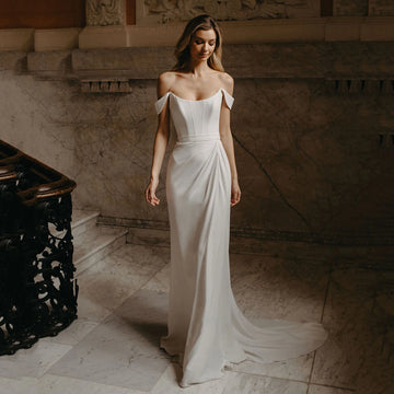 White Mermaid Wedding Dresses Off Shouder Corset Modern Bridal Dresses Buttons Women Evening Wedding Gown Customized