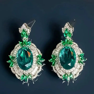 Luxury Green AAA Zircon Bridal Earrings CZ Cubic Zirconia Wedding Earring For Brides Accessories Women Gift Dinner Party Jewelry