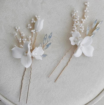 Wedding Accessories Porcelain Flower Head Piece Opal Gold Silver Color Hairpin Brides Bridesmaids Hair Clip Pin Bridal Jewelry