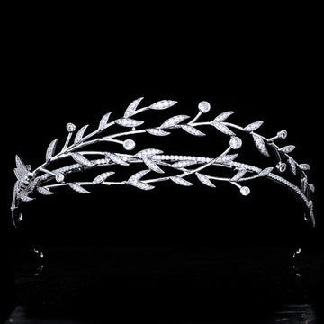 Leaf Zirconia Tiaras and Crowns AAA Zircon Diadem For Brides Women Prom Pageant Headband Wedding Accessories Bridal Hair Jewelry