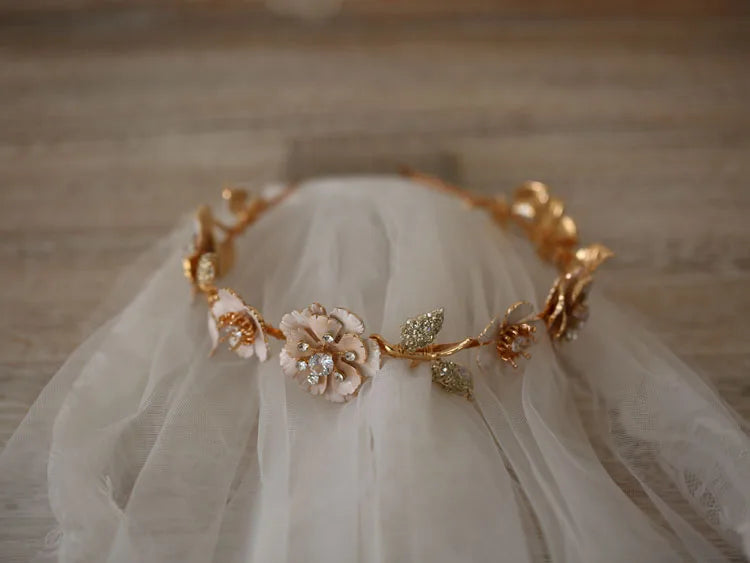Wedding Hair Accessories Vintage Gold Color Headbands Hairbands Flower Headpiece For Brides Crystal Headdress Bridal Jewelry