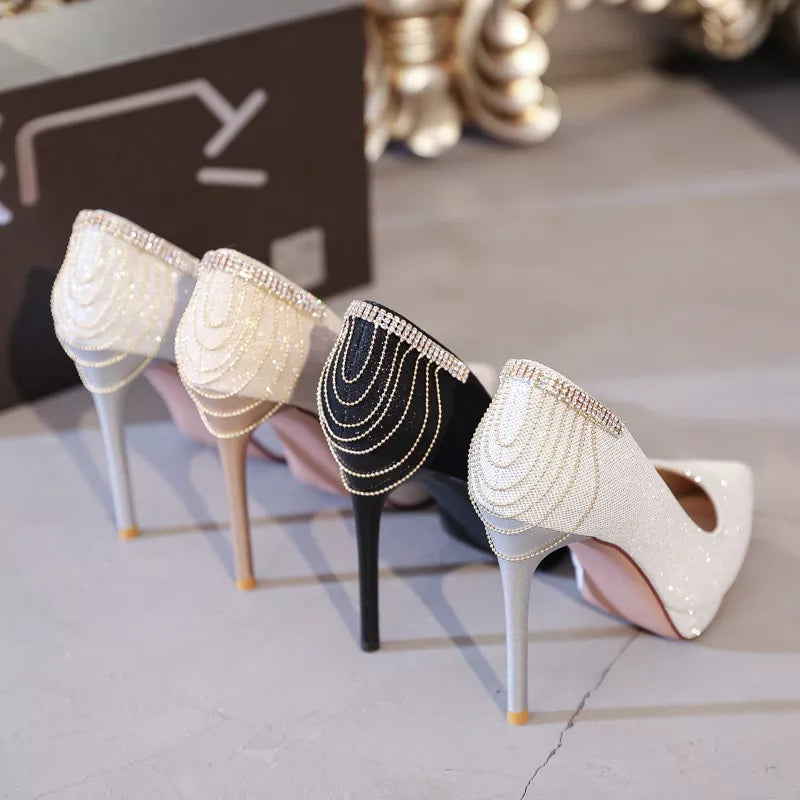 New stiletto super high rhinestones luxury brand women pointed toe designer shoes zapatos de mujer – Pollyanna Events
