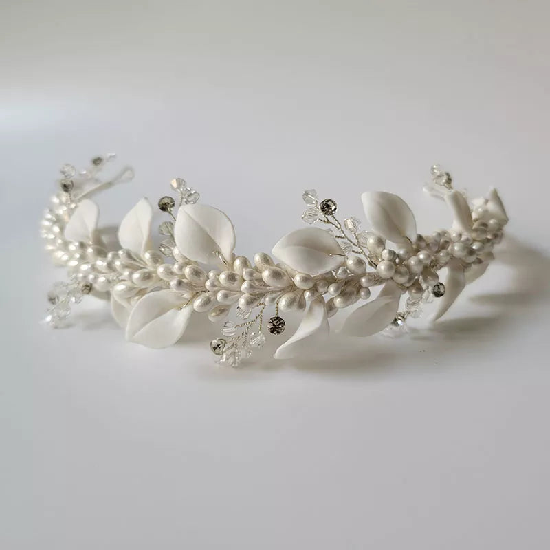 Handmade luxury rhinestone crystal porcelain flower bridal tiara wedding bridesmaids crown women hair jewelry – Pollyanna Events