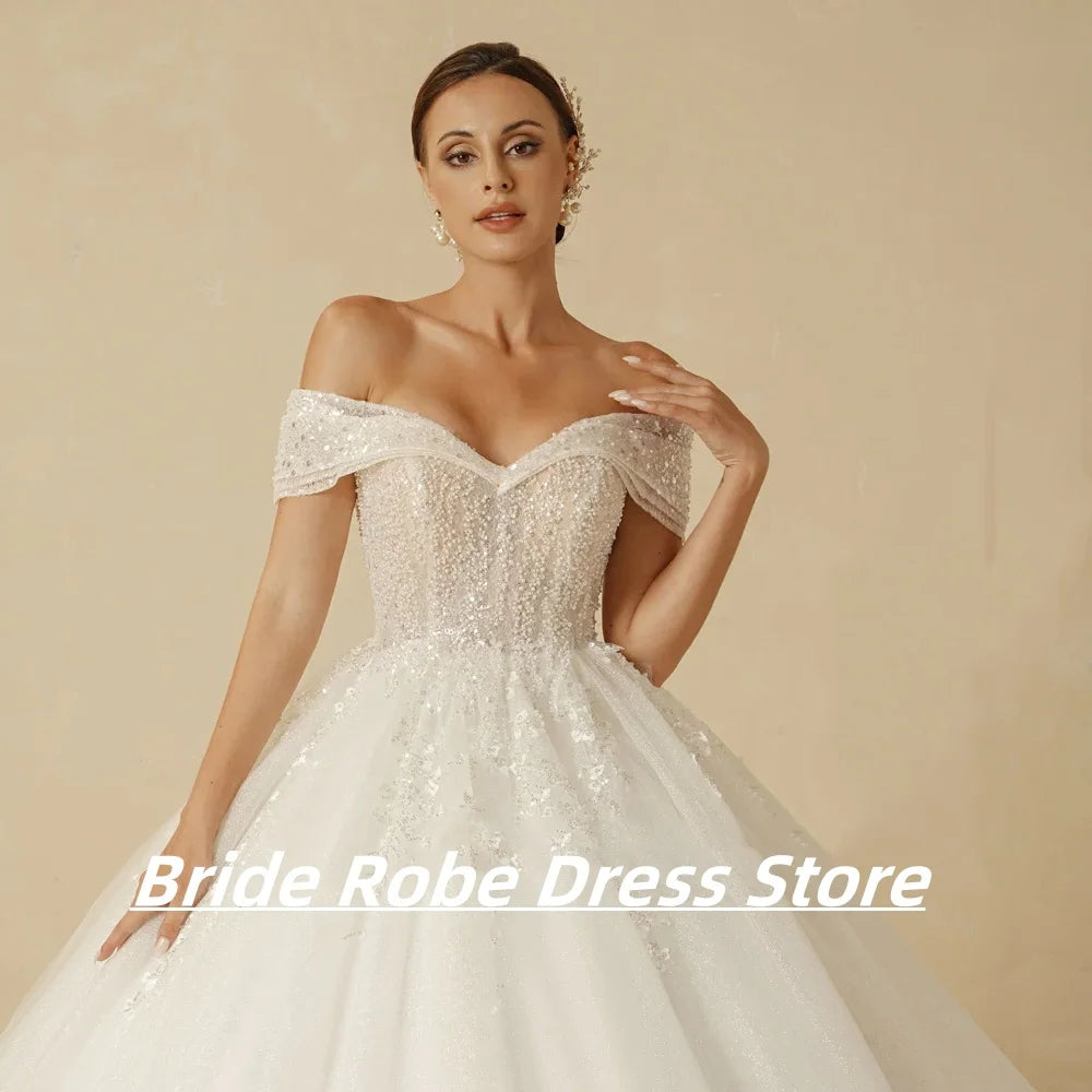 Angel Sanchez 2025 Beading Princess Wedding Dresses  Sleeveless Off Shoulder Bride for Women Glitter Ball Bridal Gown