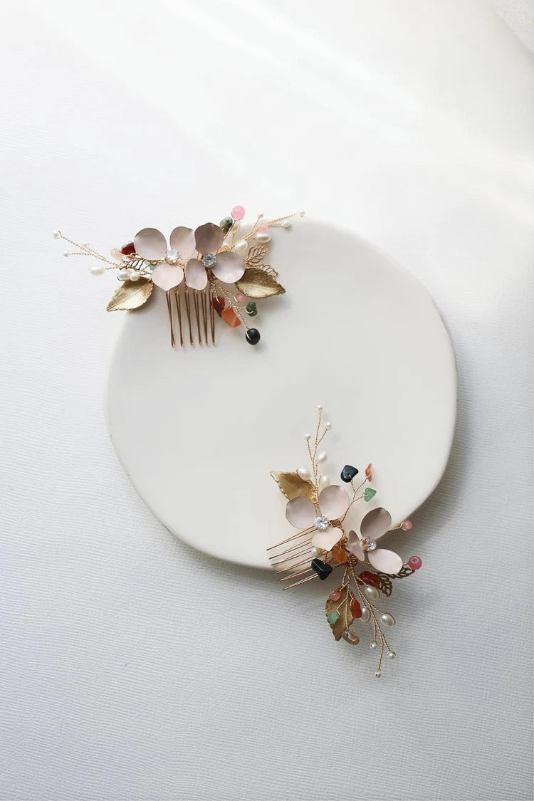 Wedding Accessories Flower Leaf Hair Comb Clip Pin Pearl Crystal Hairpin For Brides Women Gold Color Head Piece Bridal Jewelry