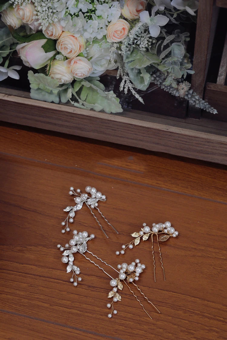 Wedding Accessories Pearl Head Piece Gold Silver Color Hair Pins Clips For Bridesmaids Brides Women Leaf Hairpins Bridal Jewelry
