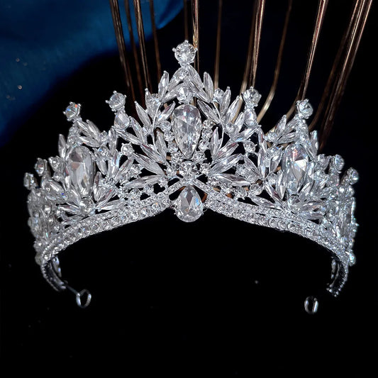 KMVEXO Luxury Silver Color Crystal Bridal Tiaras Crown Rhinestone Pageant Diadema Collares Headpieces Wedding Hair Accessories