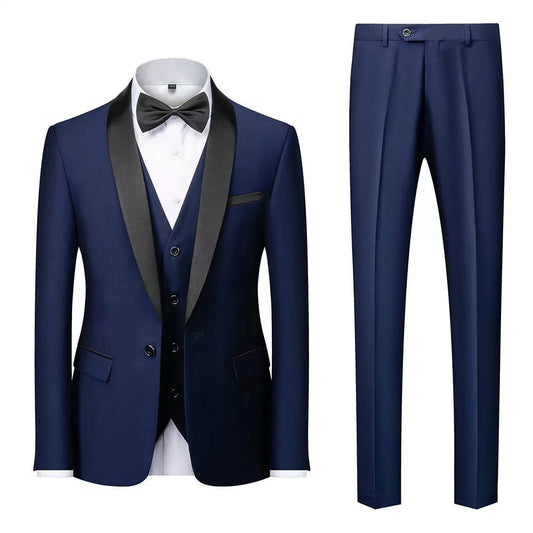 High Quality Men For Wedding Suit 3 Pieces Set  Elegant Blazers Shawl Collar Luxury Jacket Pants Vest Formal Coat Skinny Dress