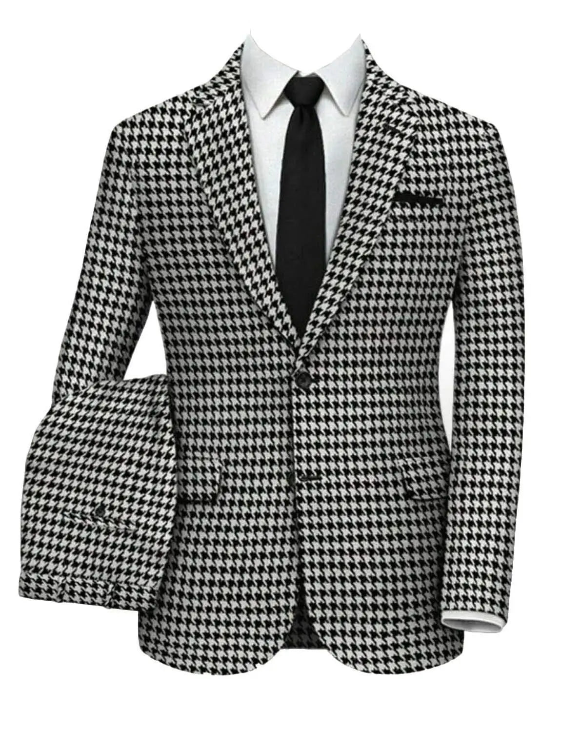 New 2 Piece Men's Plaid Suits Slim Fit Casual Single-Breasted Suit in