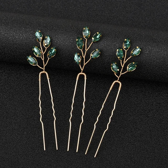 Floralbride Handmade Trendy Alloy Blue Opal Crystal Rhinestones Bridal Hair comb Wedding Headpieces Women Girls Hair Jewelry 1676 Green