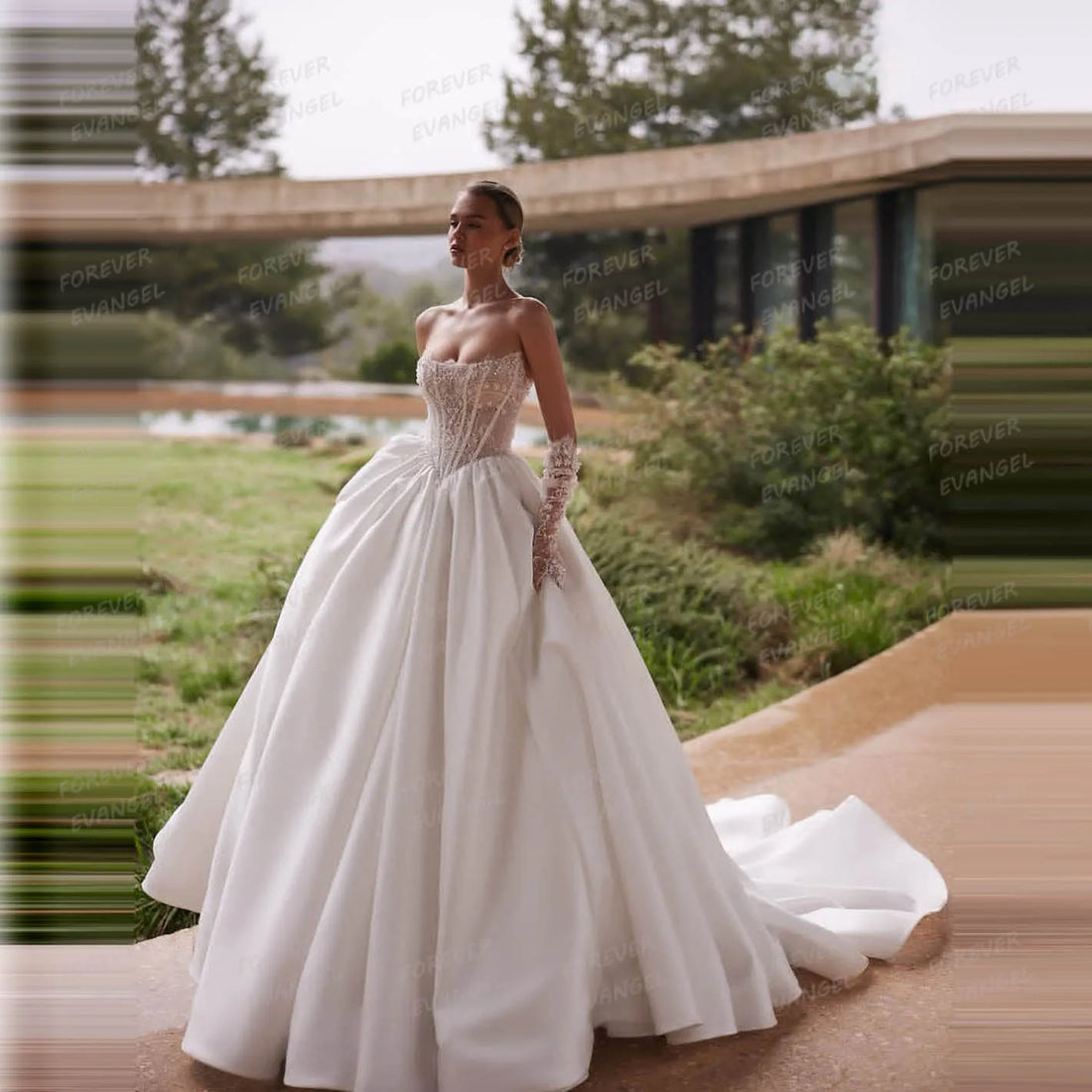 Simple Boat Neck Wedding Dresses A Line Woman's Sleeveless Appliques Satin Bride Gowns Sweep Train Vestidos De Novhe Customized