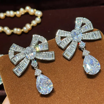 Bowknot AAA Zircon Bridal Earrings Cubic Zirconia Wedding Earring For Brides Bridesmaids Accessories Women Prom Jewelry