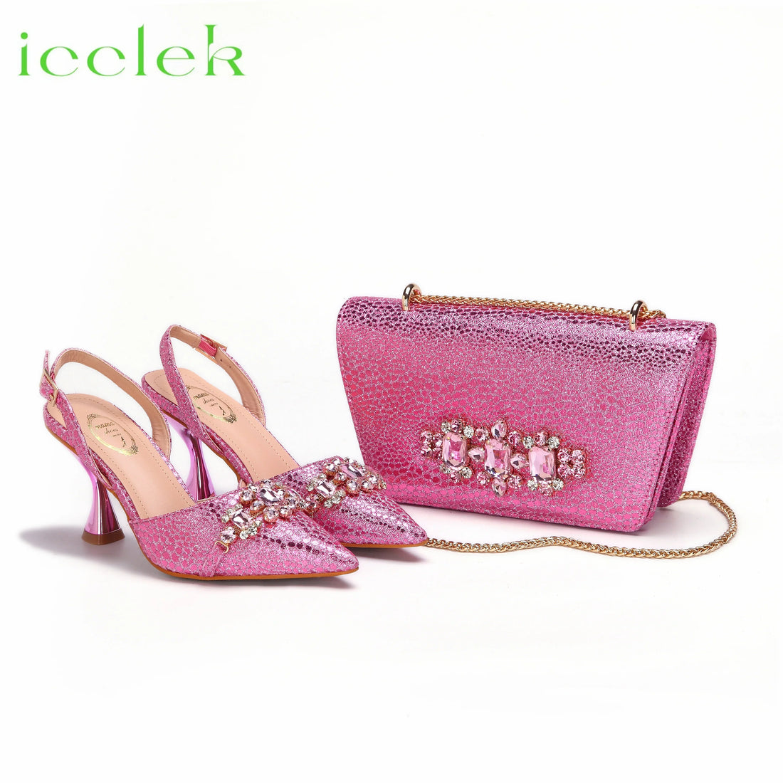 Embroidery rhinestone Italian design pink pointed toe women high heels shoes bags set fashion party – Pollyanna Events
