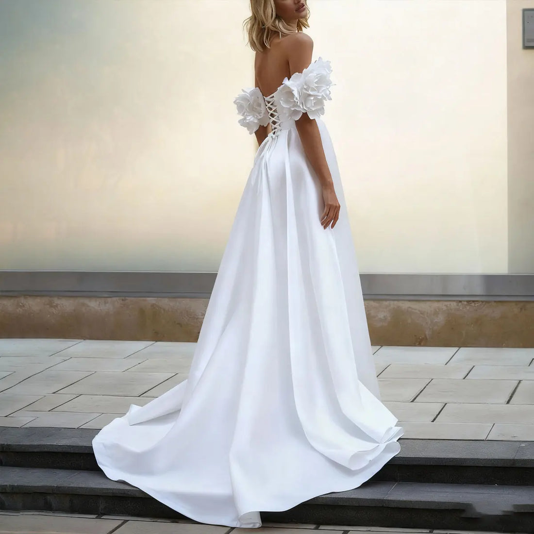 Elegant Off Shoulder Flower Wedding Dresses With Slit Long Ball Gown For Women Off Shoulder Puffy Bridal Gown For Bride