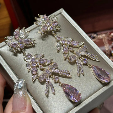 High Quality AAA Zircon Bridal Earrings Pink CZ Zirconia Wedding Earring For Women Brides Accessories Dinner Party Dress Jewelry