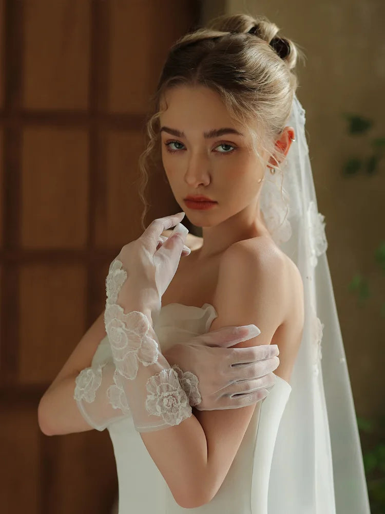 Short Bridal Gloves Flower Wedding Glove For Women Girl Party Dinner Dress Gift Jewelry Brides Accessories