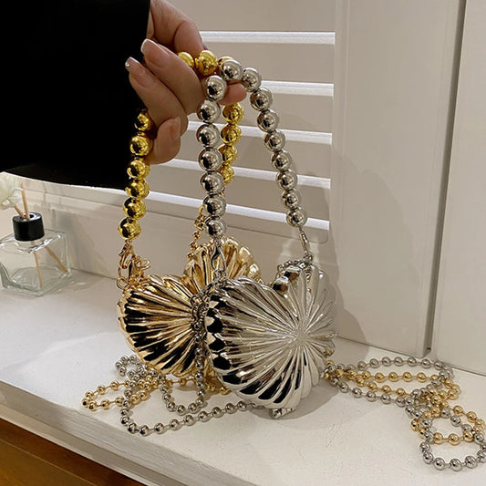 Metallic Mini Heart Handbags Pearls Beaded Crossbody Bags for Women Luxury Women's Designer Shoulder Bag Coins Lipstick Purses