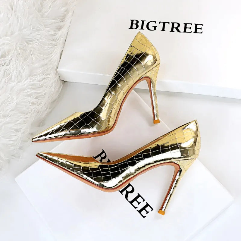 Vintage sexy metal stone pattern luxury stiletto women exquisite pumps pointed toe high heels shoes – Pollyanna Events