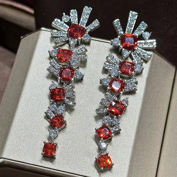Vintage Red AAA Zircon Bridal Earrings Cubic Zirconia Wedding Earring For Women Brides Accessories Dinner Party Dress Jewelry