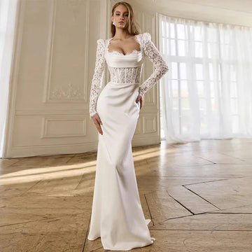 Moden Mermaid Wedding Dress Mermaid Bridal Gown 2026 Sweetheart Long Sleeves Pleat Sequined Lace Bride Dresses Robe Mariage