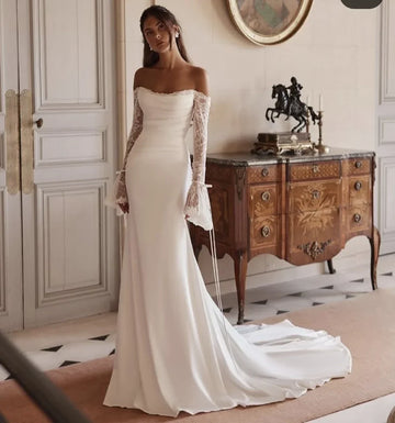 customized Mermaid Wedding Dress Sexy Lace Long Sleeve Robe Off The Shoulder Bridal Dresses Elegant Vestidos De Novia