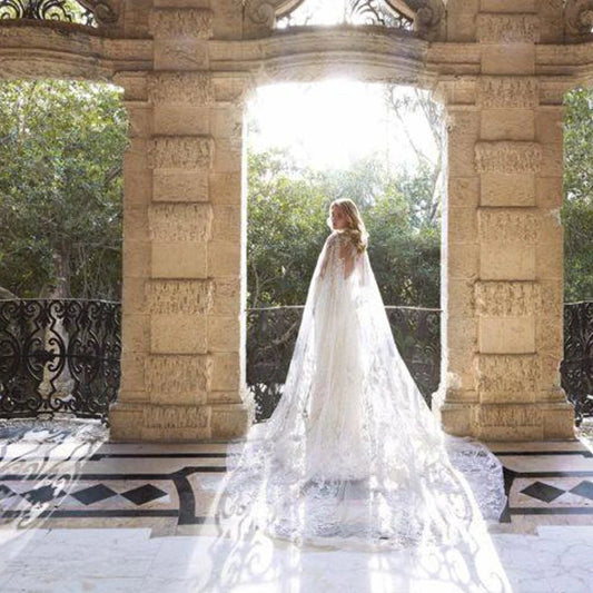 Vestidos De Novia Sceep Tulle Lace Applique Wedding Dress Bride 2024 with Cloak Sceep MermaidCovered Button Bridal Gown