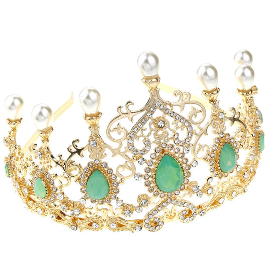 Cor de ouro lindo pérola coroa coroa árabe flor tiaras banda de cabelo argélia marrocco noivo jóias de casamento