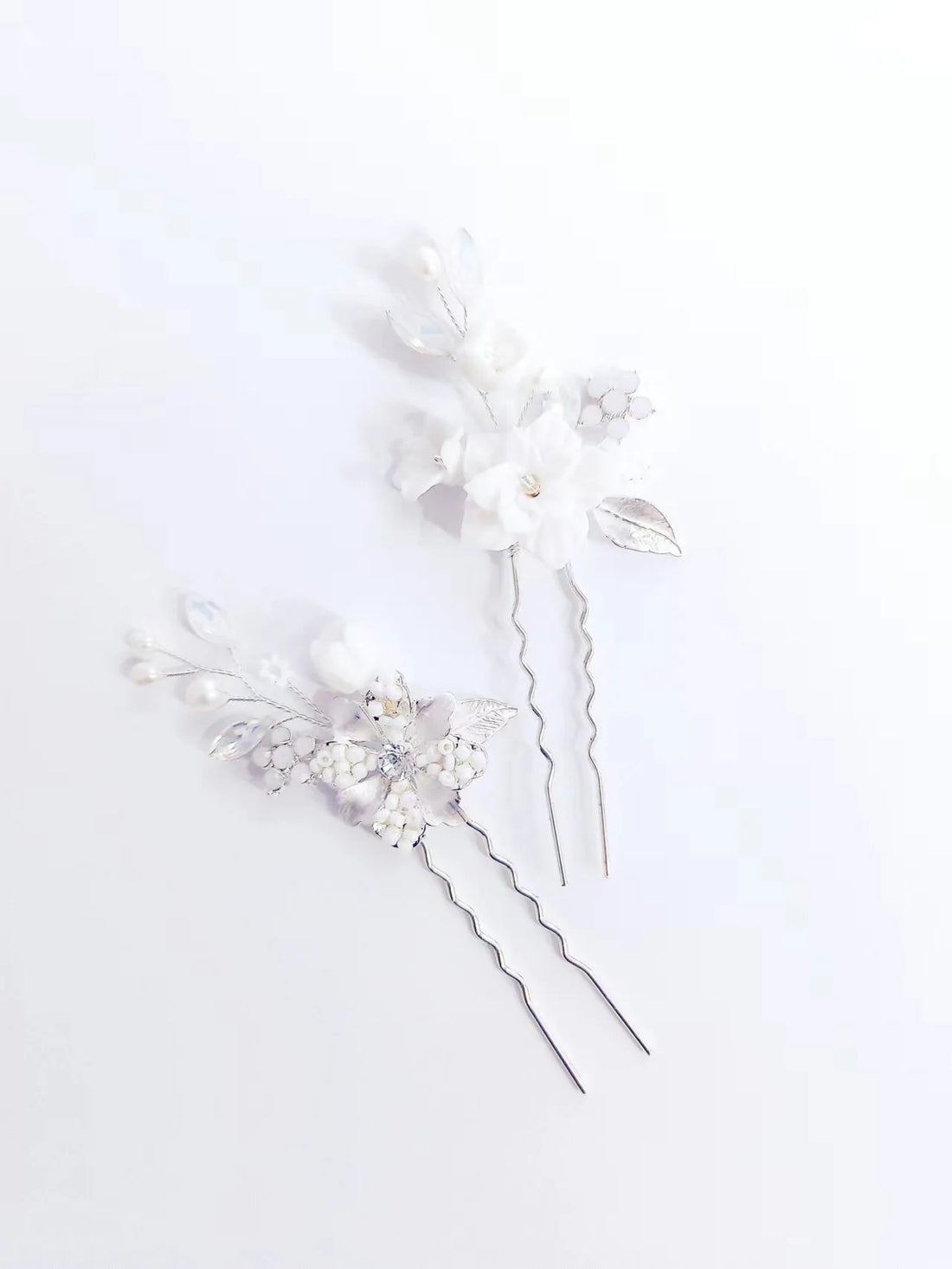 Porcelain Flower Hair Pin Clip Silver Color Head Piece For Brides Women Pearl Opal Hairpins Wedding Accessories Bridal Jewelry