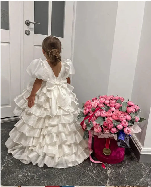 Vestidos de menina de flor para casamento de aniversário pérola tule tulle luxunhora princesa longa