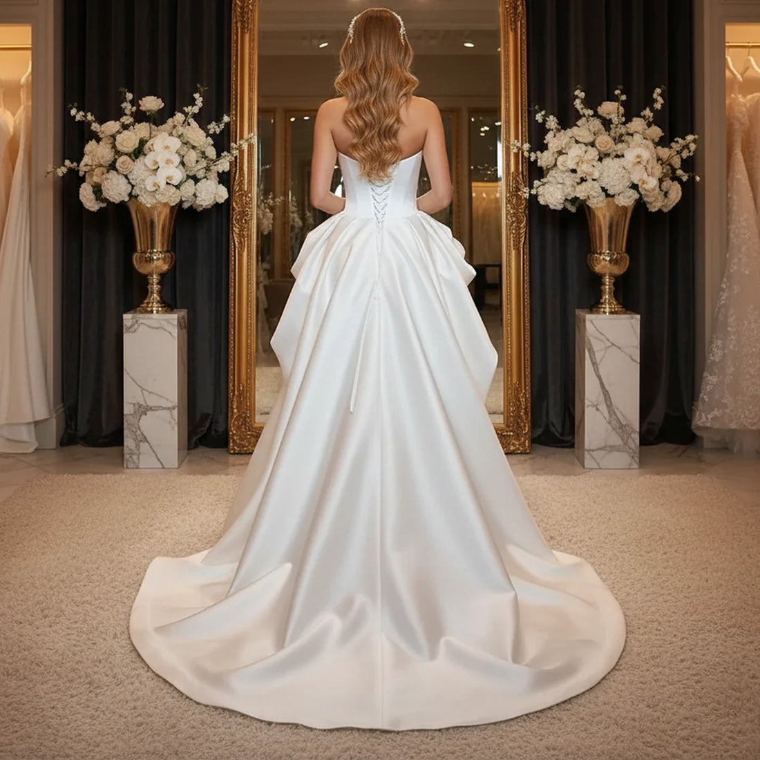 Elegant Satin Sweetheart Wedding Dress For Women Asymmetric Bridal Party Gown Long Puffy Ball Gown For Bride Vestidos Novia