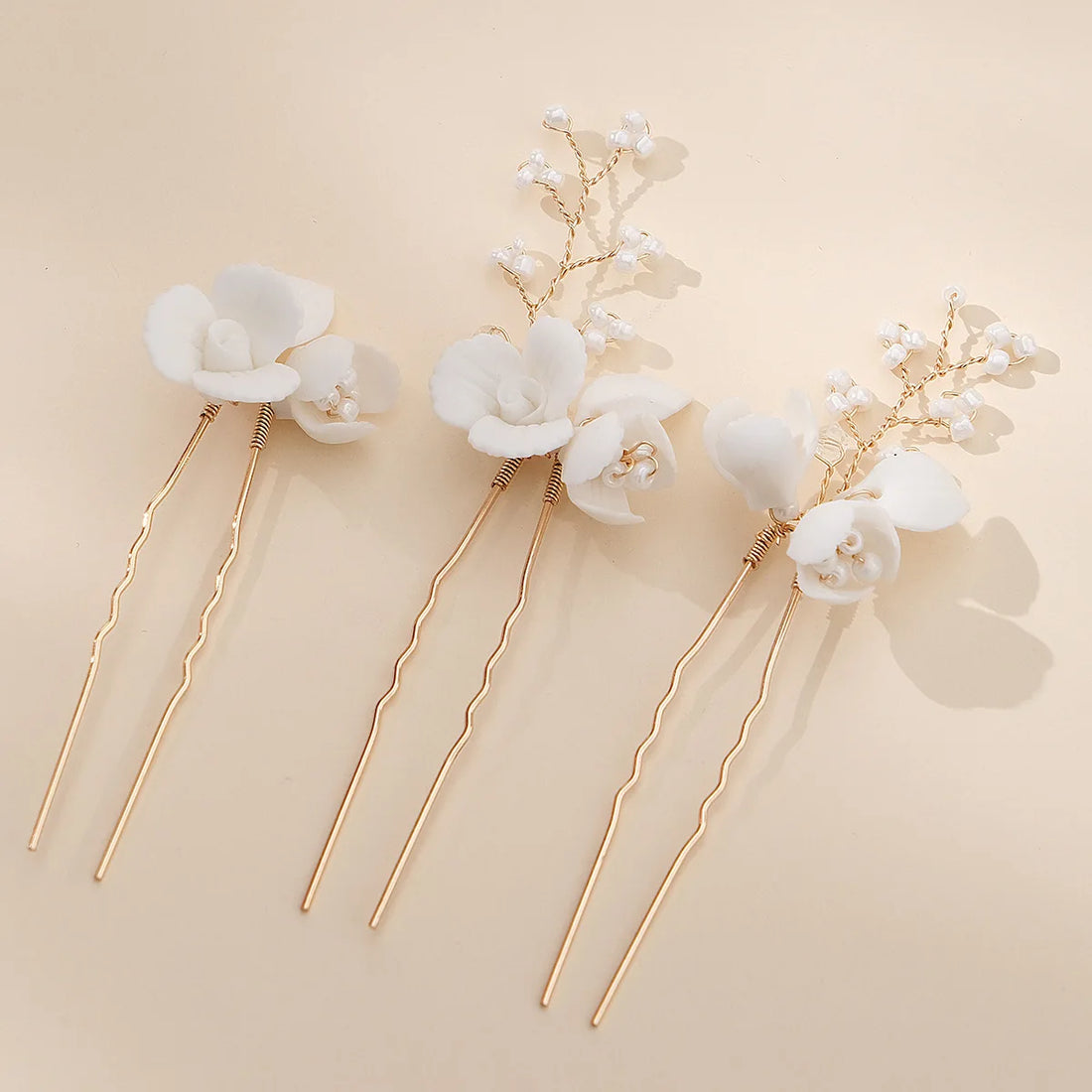 Bridal Jewelry Gold Color Hair Pin Clip Porcelain Flower Hairpin For Bride Bridesmaids Women Gift Head Piece Wedding Accessories
