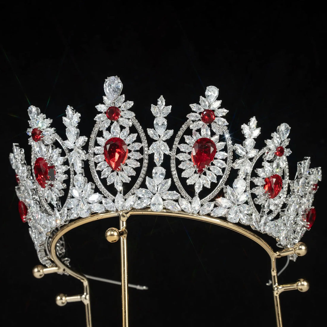 Bridal Hair Jewelry Red Zirconia Tiaras Crowns Zircon Headband Diadem Brides Women Pageant Prom Headpiece Wedding Accessories