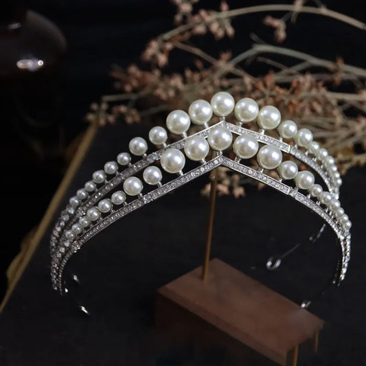 CC Crowns for Women Wedding Accessories Bridal Headdress Engagement Hair Ornaments Imitation Pearl Simple Design Tiaras HS12