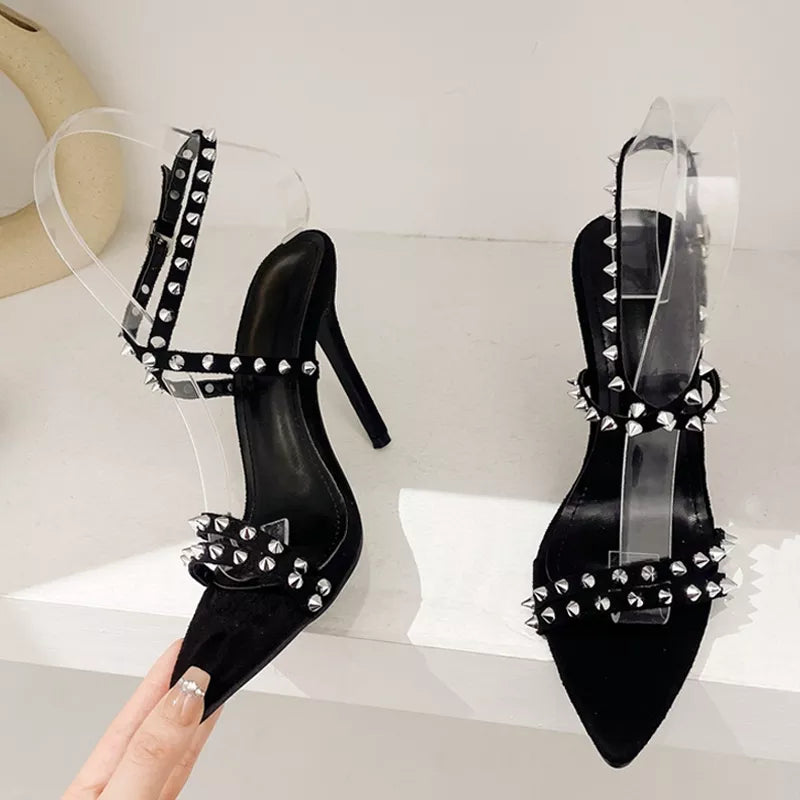 Metal rivet ankle strap women gladiator open toe party stripper high heels summer sandals – Pollyanna Events