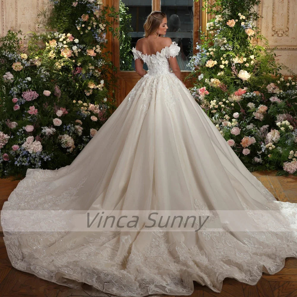 CustomizedA-Line Princess Wedding Dresses  Sweetheart Off The Shoulder Vestido De Novia Lace Applique Charming Robe De Marie