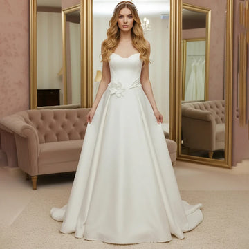 Elegant Satin Sweetheart Wedding Dress For Bride Long Vestidos Novia A Line Ball Gown With Train Backless Bridal Party Gown