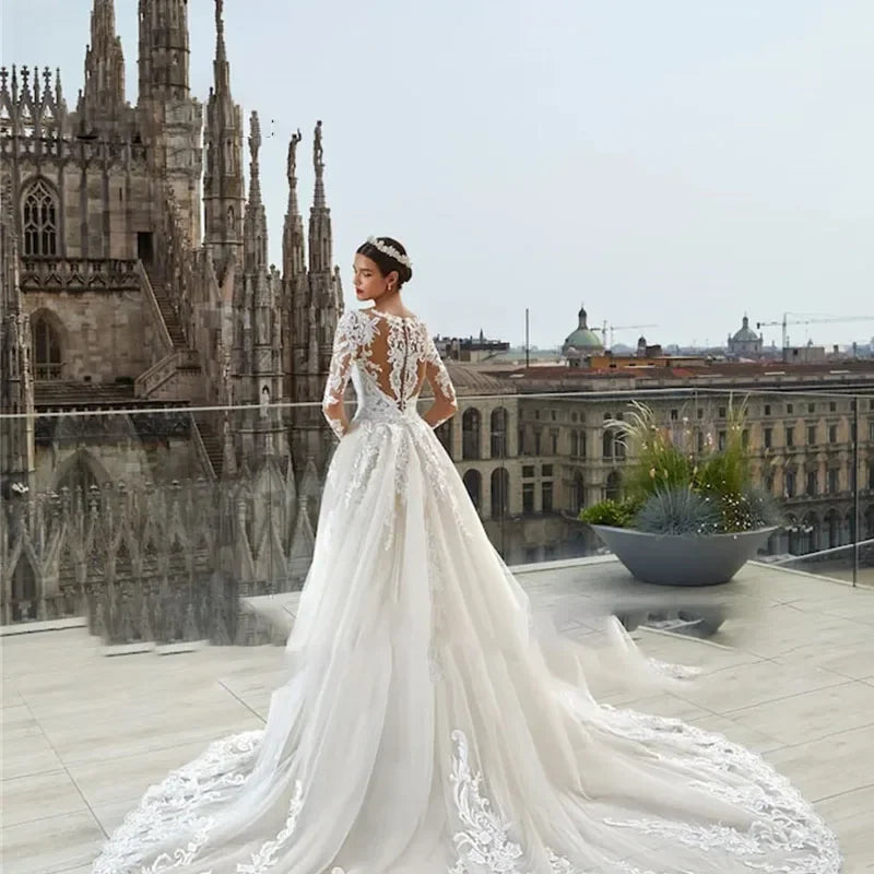 Customised Luxurious Mermaid Lace Appliques Wedding Dresses for Women Detachable Train Robe De Mariee for Brides