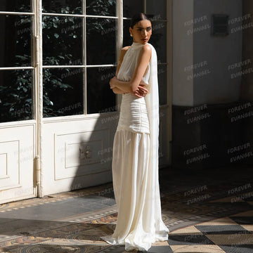 Simple Mermaid Wedding Dresses Woman's Halter Bride Gowns Sleeveless Shawl Elegant Backless Pleat Vestidos De Novia Customized