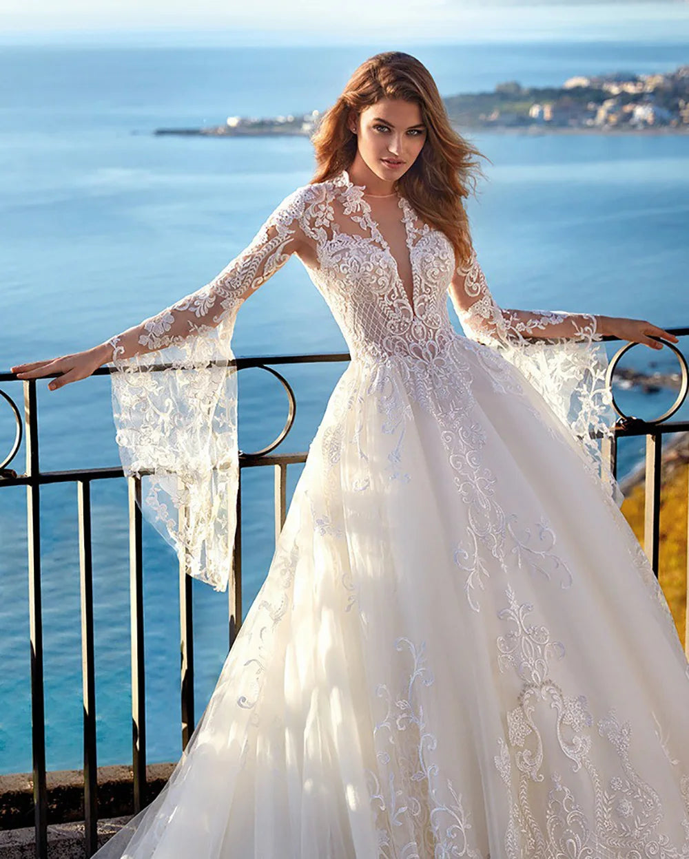 Wedding Dresses Women 2025 Long Sleeve Ball Gown Deep V Bridal Dress Luxury Wedding Gown Formal Brides Gown Customized