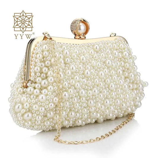Elegant Pearl Clutch Evening Handbags for Women Diamond Cutch Purse White Pearl Messenger Bags Chain Shoulder Wedding Party Bags