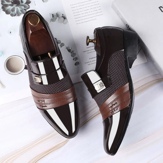 Leather Shoes Slip on Formal Men's Shoes Plus Size Pointed Toe Wedding Party Dress Shoes for Male Business Office Oxford Shoes