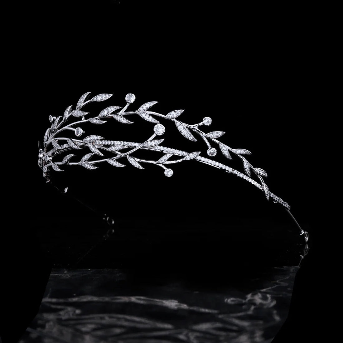 Leaf Zirconia Tiaras and Crowns AAA Zircon Diadem For Brides Women Prom Pageant Headband Wedding Accessories Bridal Hair Jewelry